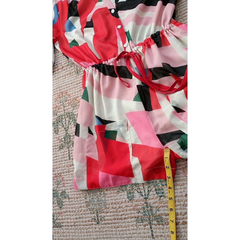 Lili Sidonio Geometric Print Drawstring Waist‎ Romper Pockets Size S - Picture 10 of 13